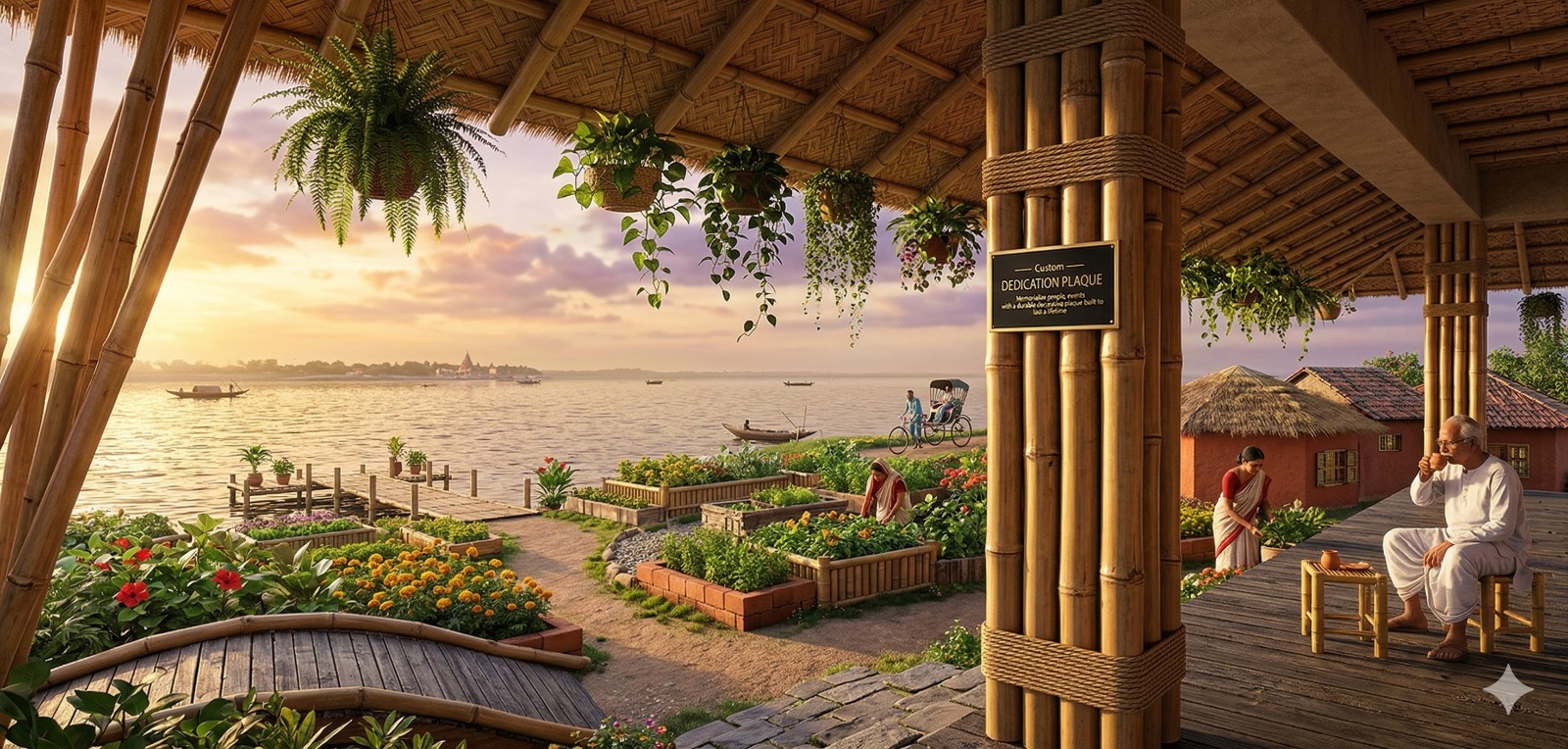 Commons deck at sunset overlooking the Ganges