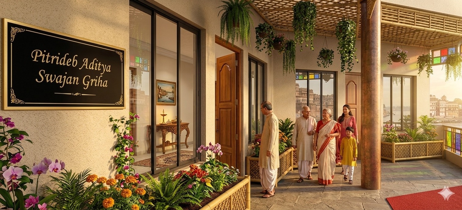 Swajan Griha entrance with Pitrideb Aditya plaque